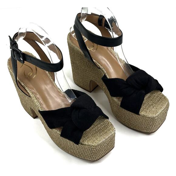 Sam Edelman Theresa 2 Ankle Strap Black Fabric Platform Sandals Womens 9M New - Picture 1 of 13